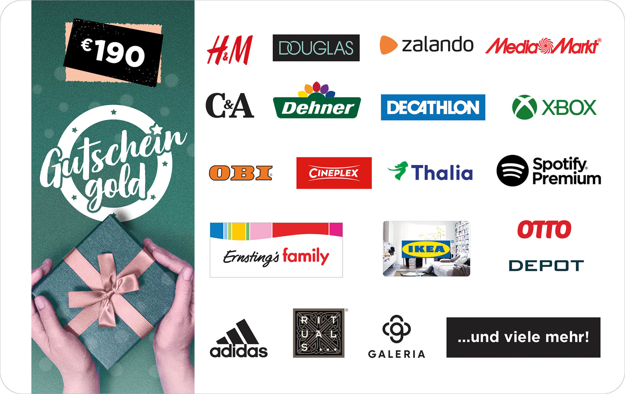 190,&ndash; &euro; GUTSCHEINGOLD Universal-Gutschein